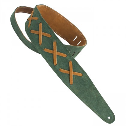 Henry Heller Suede X'S - Kelly Green/Brown Bass Guitar Strap