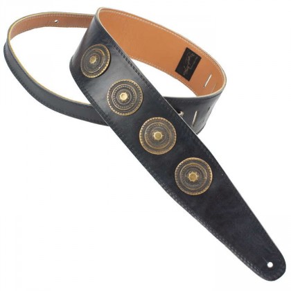 Henry Heller Leather Series - Black Medallion Bass Guitar Strap
