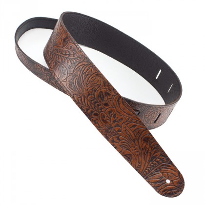 Henry Heller Leather Series - Brown Embossed Floral Bass Guitar Strap